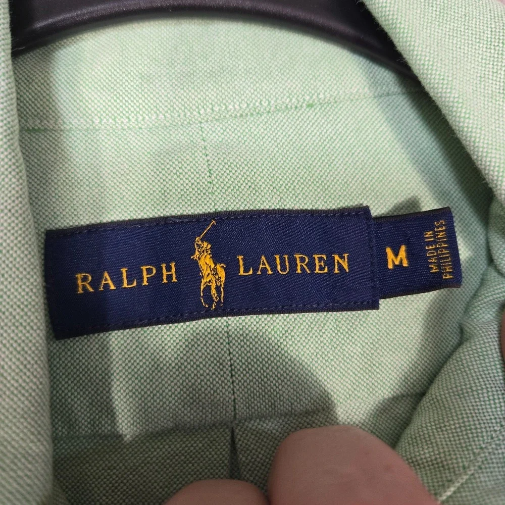 Ralph Lauren Shirt Mens Medium Green Chambray Oxford Long Sleeve Button Down